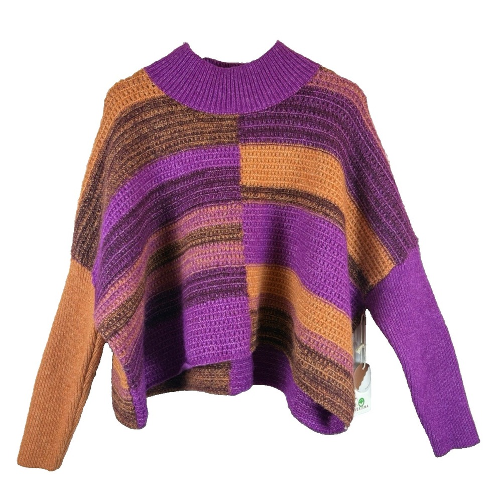 Kerisma Aja Sweater Cropped Mock Neck Wool Blend OS Relaxed Abstract Cozy Art